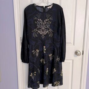 Loft ALine Long Sleeve Lightweight Polyester Floral Dress